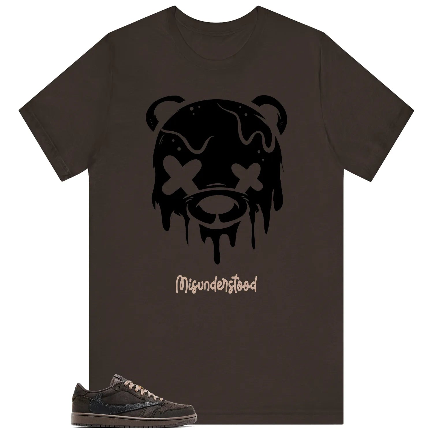 Travis Scott x Air Jordan 1 Low OG Velvet Brown Matching Tee , Drippy Bear Graphic DM7866-202 T-Shirt, Sneaker Match Tee