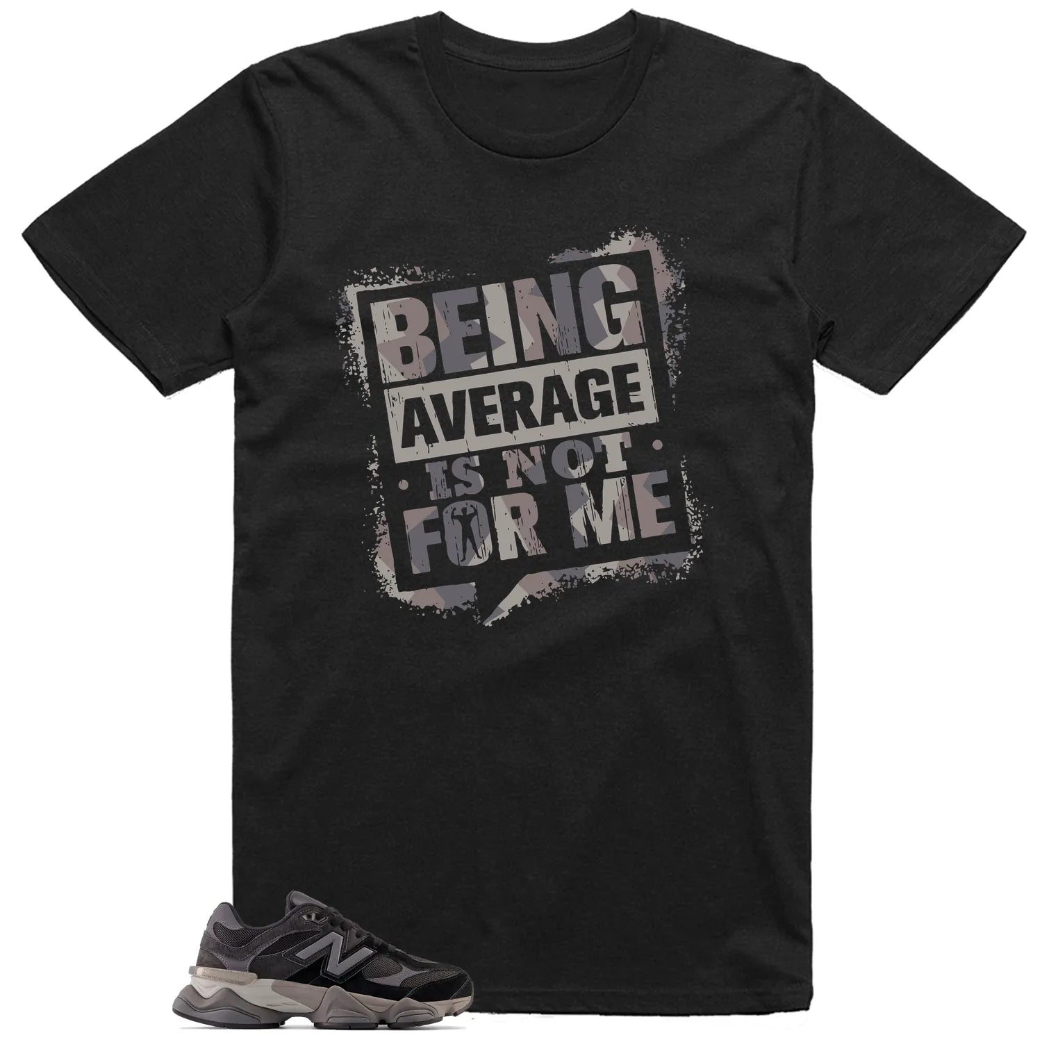 Average Not Me Tee Matches New Balance 9060 Black Castlerock Grey Sneaker U9060BLK T-Shirt, Sneaker Match Tee
