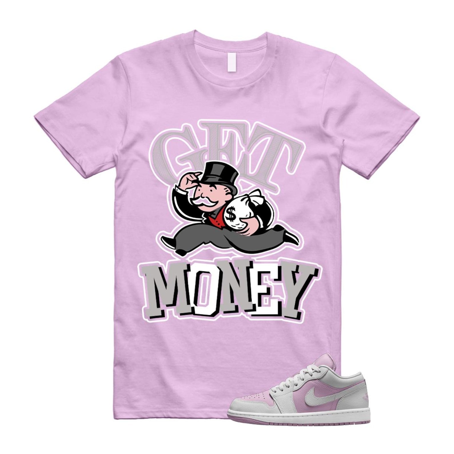 Jordan 1 Low Orchid Neutral Grey T Shirt Match GM DC0774-510 T-Shirt, Sneaker Match Tee