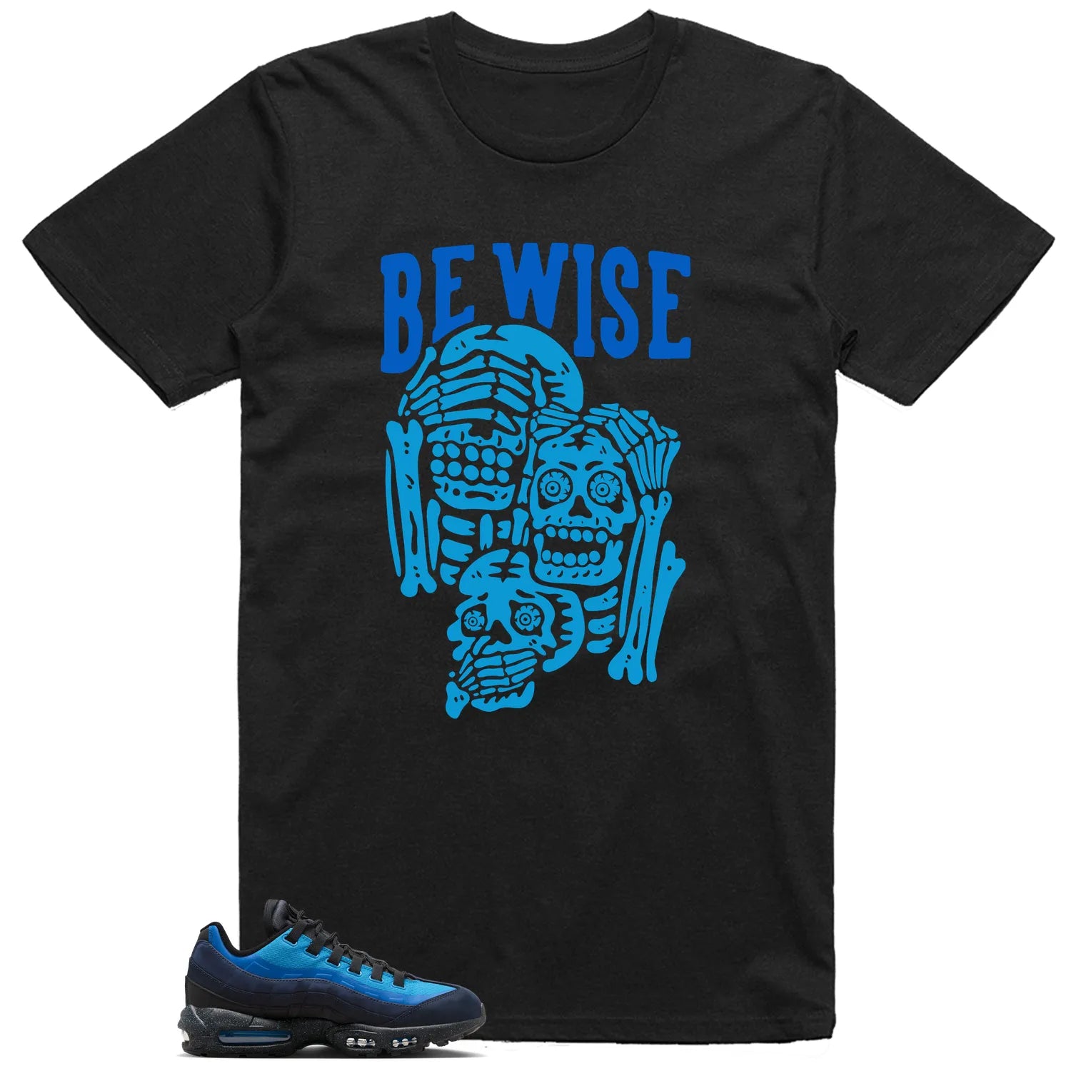 Air Max 95 x Stash Black and Harbor Blue ‘Be Wise’ Matching Shirt HF5515-400 T-Shirt, Sneaker Match Tee