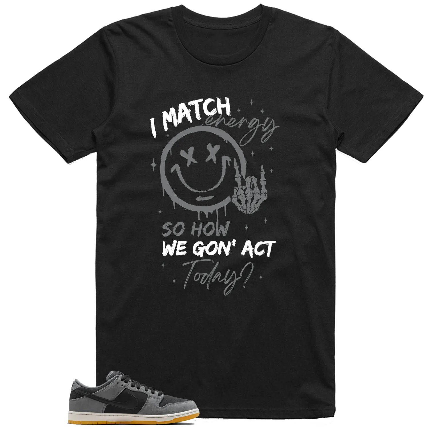 SB Dunk Low Dark Smoke Grey Matching Tee Shirt , Match Energy HF3063-001 T-Shirt, Sneaker Match Tee