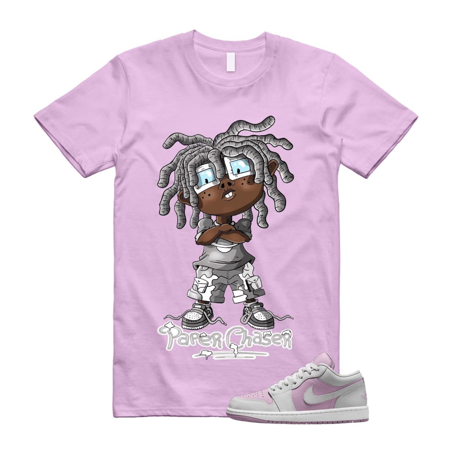 Jordan 1 Low Orchid Neutral Grey T Shirt Match CHUCKY DC0774-510 T-Shirt, Sneaker Match Tee