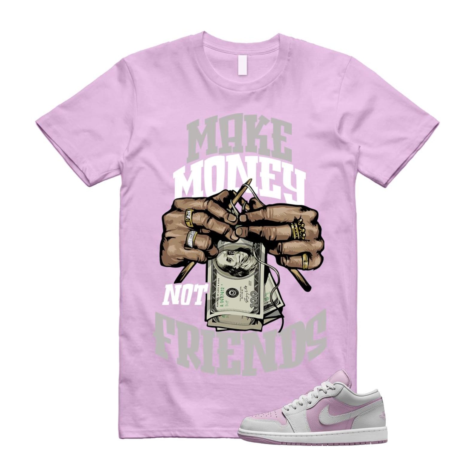 Jordan 1 Low Orchid Neutral Grey T Shirt Match MM DC0774-510 T-Shirt, Sneaker Match Tee