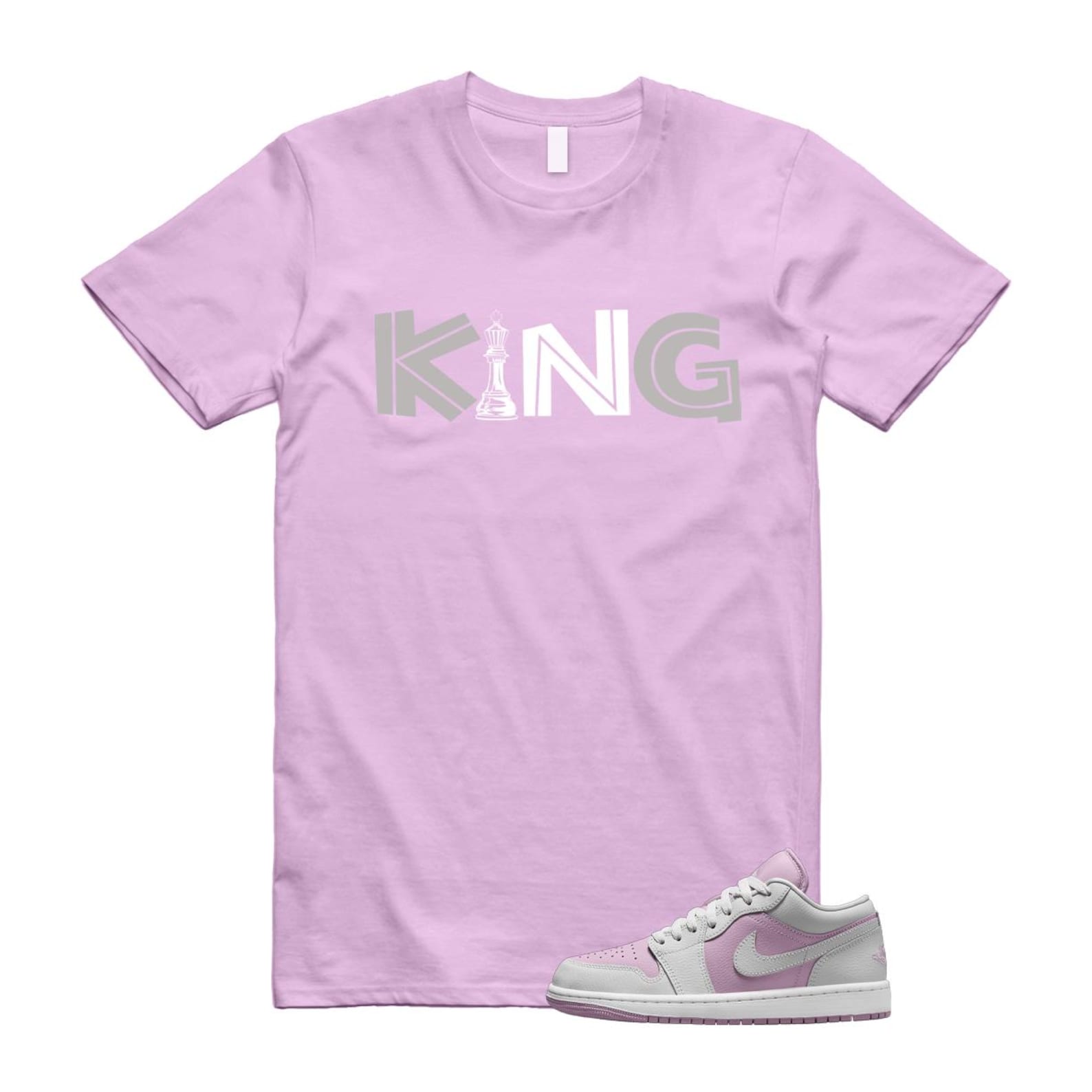 Jordan 1 Low Orchid Neutral Grey T Shirt Match KING DC0774-510 T-Shirt, Sneaker Match Tee