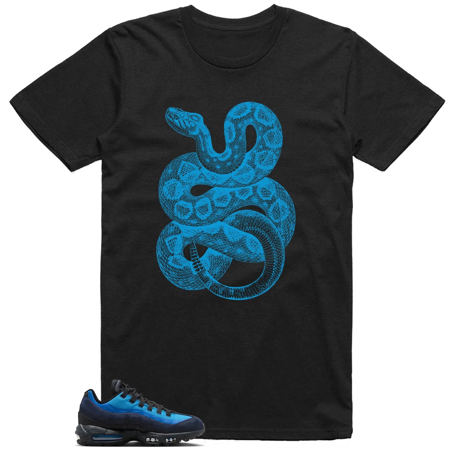 Python Snake Shirt for Air Max 95 x Stash Black and Harbor Blue Sneaker HF5515-400 T-Shirt, Sneaker Match Tee