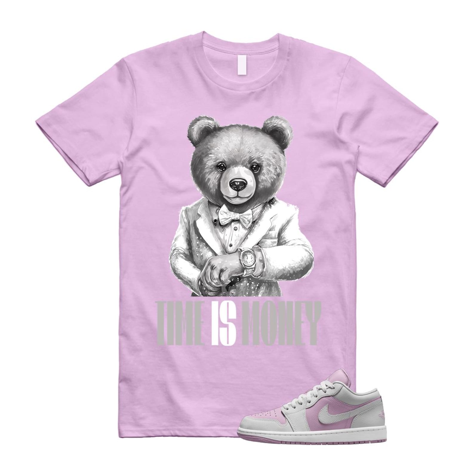 Jordan 1 Low Orchid Neutral Grey T Shirt Match TIM DC0774-510 T-Shirt, Sneaker Match Tee