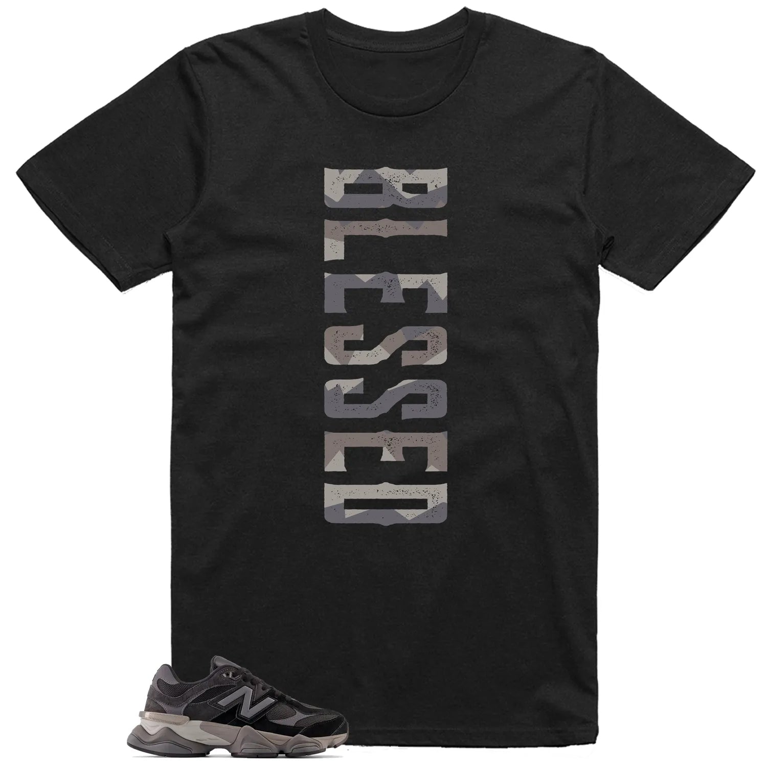 Blessed Tee , New Balance 9060 Black Castlerock Grey Match U9060BLK T-Shirt, Sneaker Match Tee