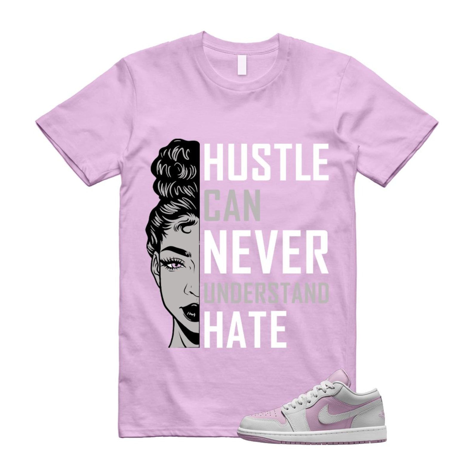 Jordan 1 Low Orchid Neutral Grey T Shirt Match HUSTLE DC0774-510 T-Shirt, Sneaker Match Tee