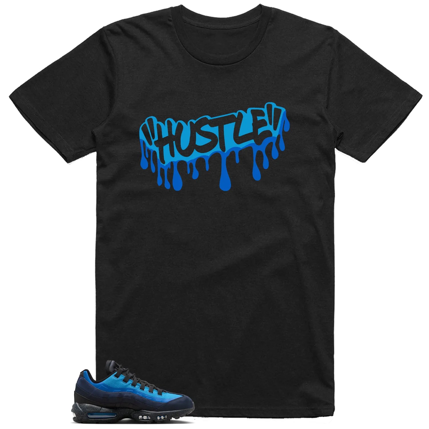 Hustle Drip Tee Matching Air Max 95 x Stash Black and Harbor Blue HF5515-400 T-Shirt, Sneaker Match Tee