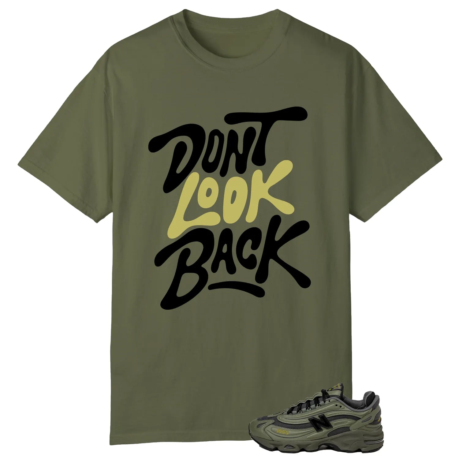New Balance 1000 Dark Olivine Style: Don’t Look Back Shirt M1000EA T-Shirt, Sneaker Match Tee