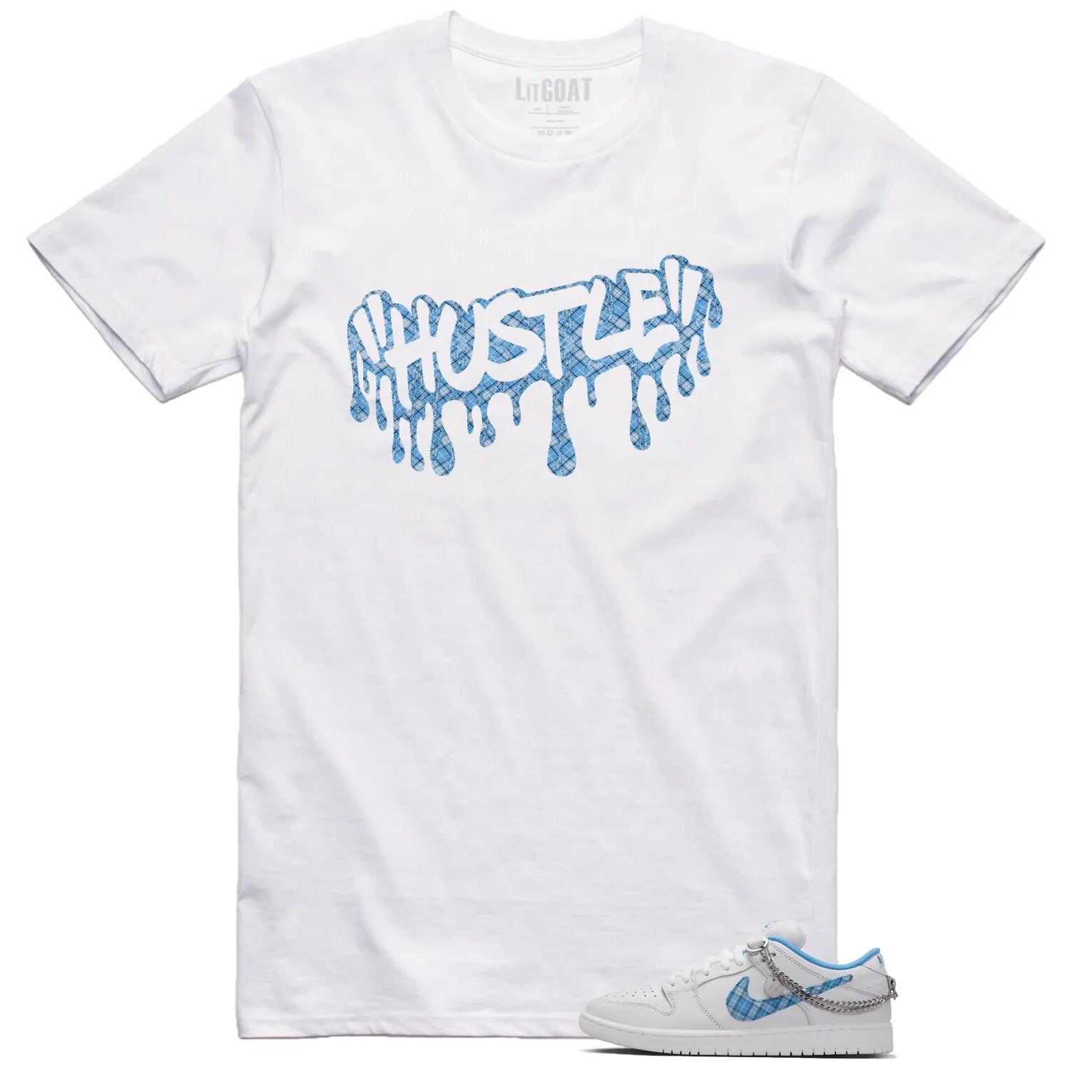 Hustle Drip Tee Matching SB Dunk Low Pro x Nicole Hause White University Blue FZ8802-100 T-Shirt, Sneaker Match Tee