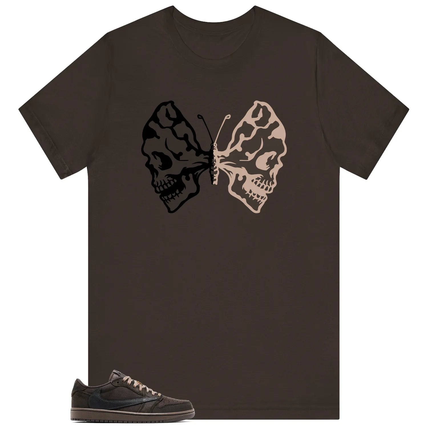Butterfly Skulls Shirt for Travis Scott x Air Jordan 1 Low OG Velvet Brown Fans DM7866-202 T-Shirt, Sneaker Match Tee