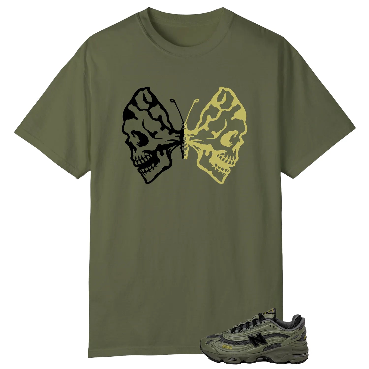 Butterfly Skulls Shirt for New Balance 1000 Dark Olivine Fans M1000EA T-Shirt, Sneaker Match Tee