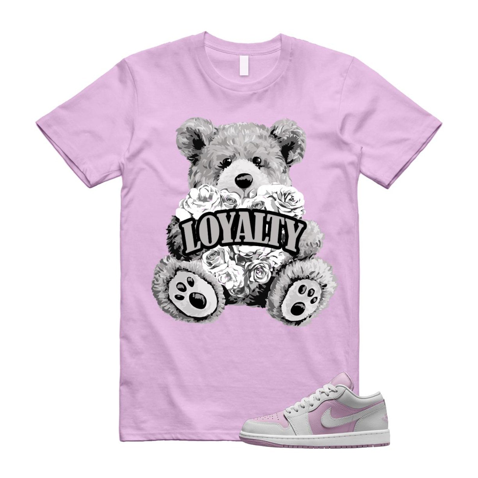 Jordan 1 Low Orchid Neutral Grey T Shirt Match LYLTY DC0774-510 T-Shirt, Sneaker Match Tee