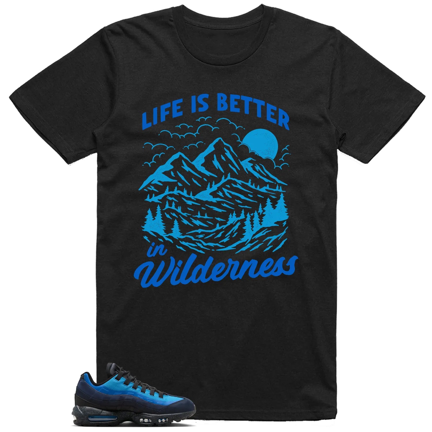 Wilderness Tee , Perfect with Air Max 95 x Stash Black and Harbor Blue HF5515-400 T-Shirt, Sneaker Match Tee