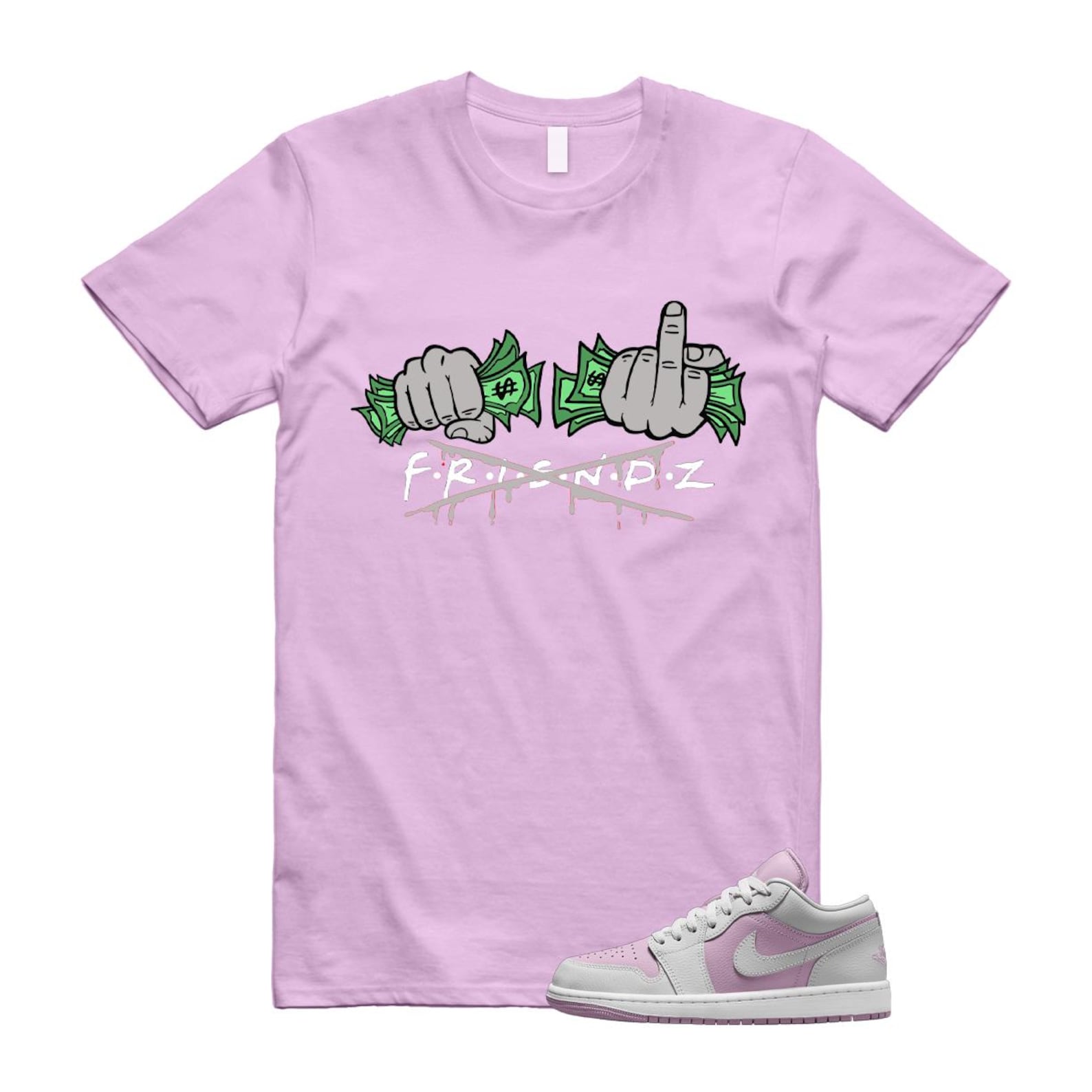 Jordan 1 Low Orchid Neutral Grey T Shirt Match FRIENDZ DC0774-510 T-Shirt, Sneaker Match Tee