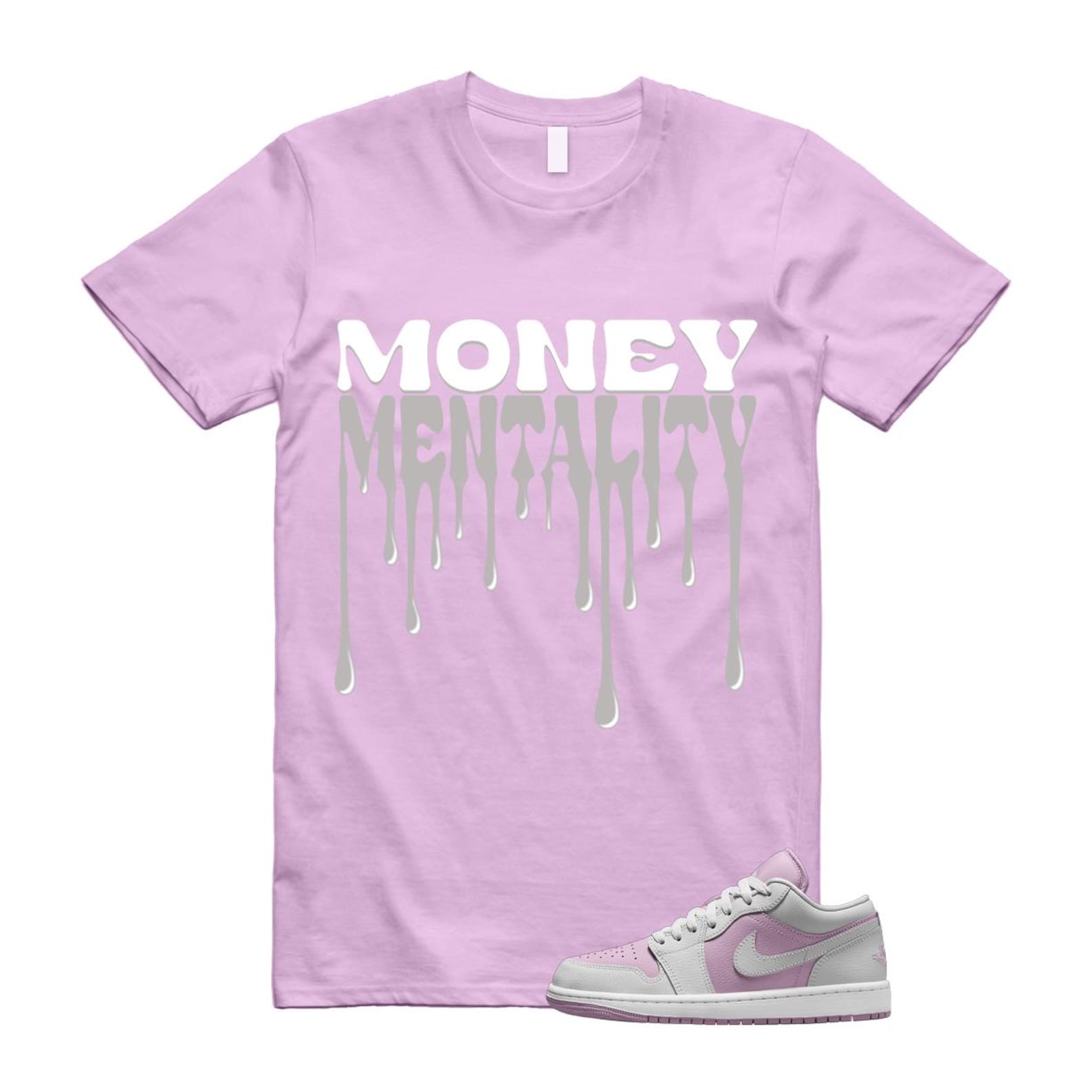Jordan 1 Low Orchid Neutral Grey T Shirt Match MENTALITY DC0774-510 T-Shirt, Sneaker Match Tee
