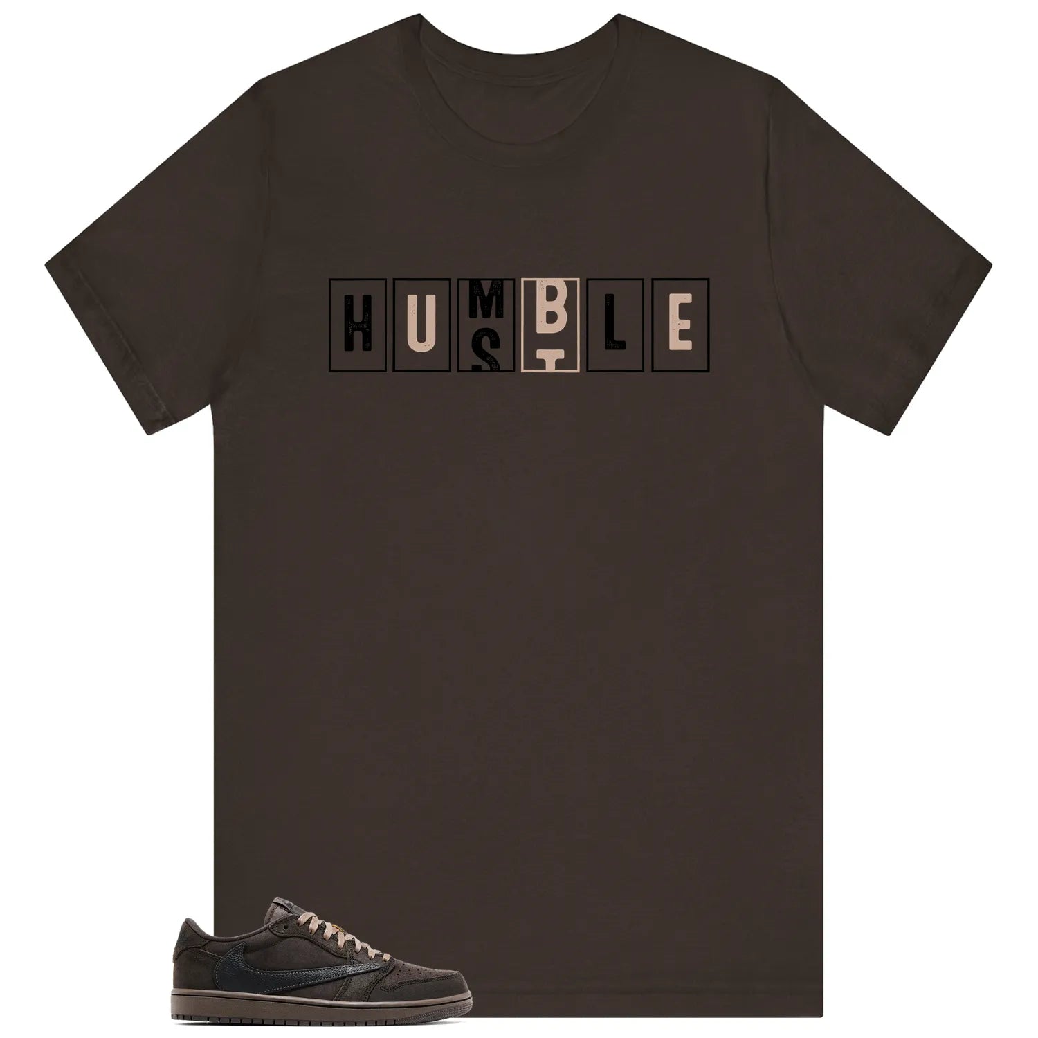 Travis Scott x Air Jordan 1 Low OG Velvet Brown , Hustle Humble T-Shirt DM7866-202 T-Shirt, Sneaker Match Tee