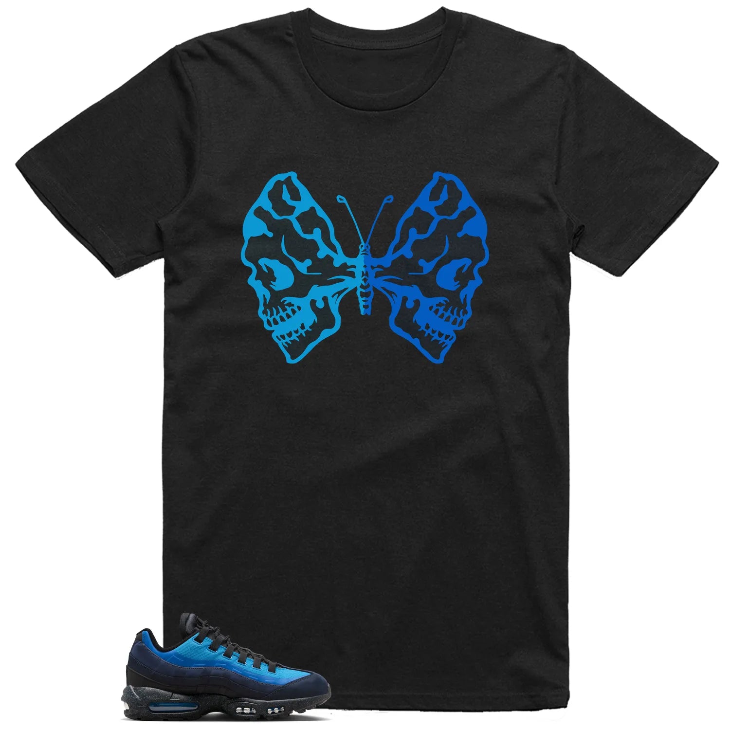 Butterfly Skulls Shirt for Air Max 95 x Stash Black and Harbor Blue Fans HF5515-400 T-Shirt, Sneaker Match Tee