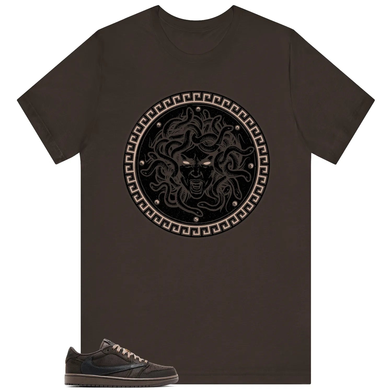 Medusa Tee for Travis Scott x Air Jordan 1 Low OG Velvet Brown Kicks DM7866-202 T-Shirt, Sneaker Match Tee