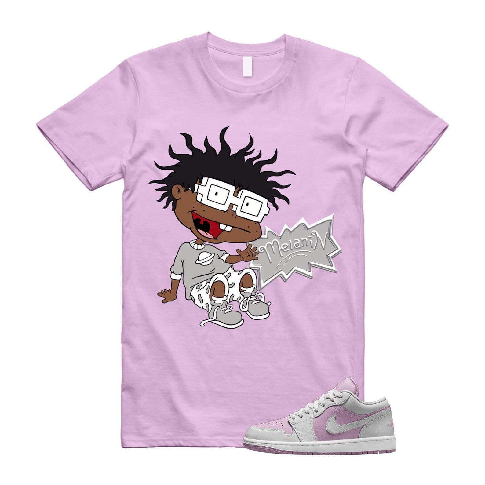 Jordan 1 Low Orchid Neutral Grey T Shirt Match MELANIN DC0774-510 T-Shirt, Sneaker Match Tee