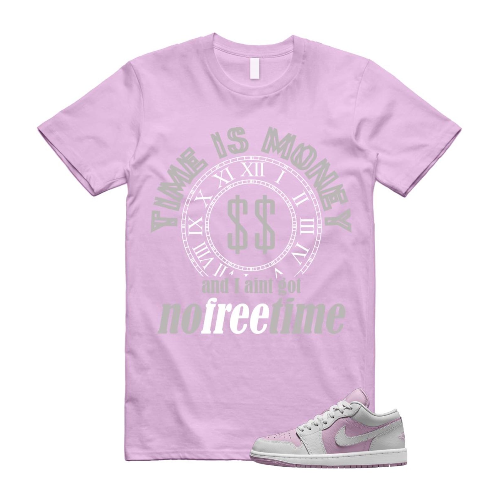 Jordan 1 Low Orchid Neutral Grey T Shirt Match FREE TIME DC0774-510 T-Shirt, Sneaker Match Tee
