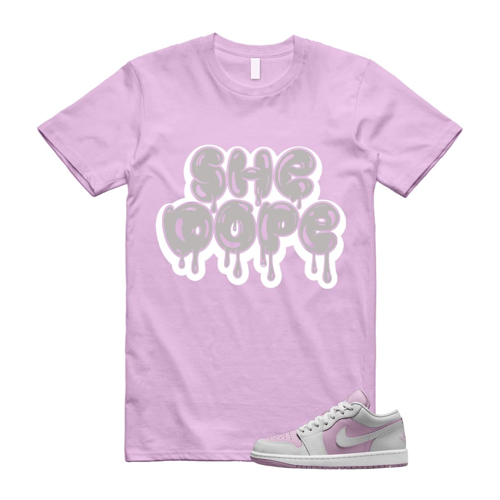 Jordan 1 Low Orchid Neutral Grey T Shirt Match SHEDOPE DC0774-510 T-Shirt, Sneaker Match Tee