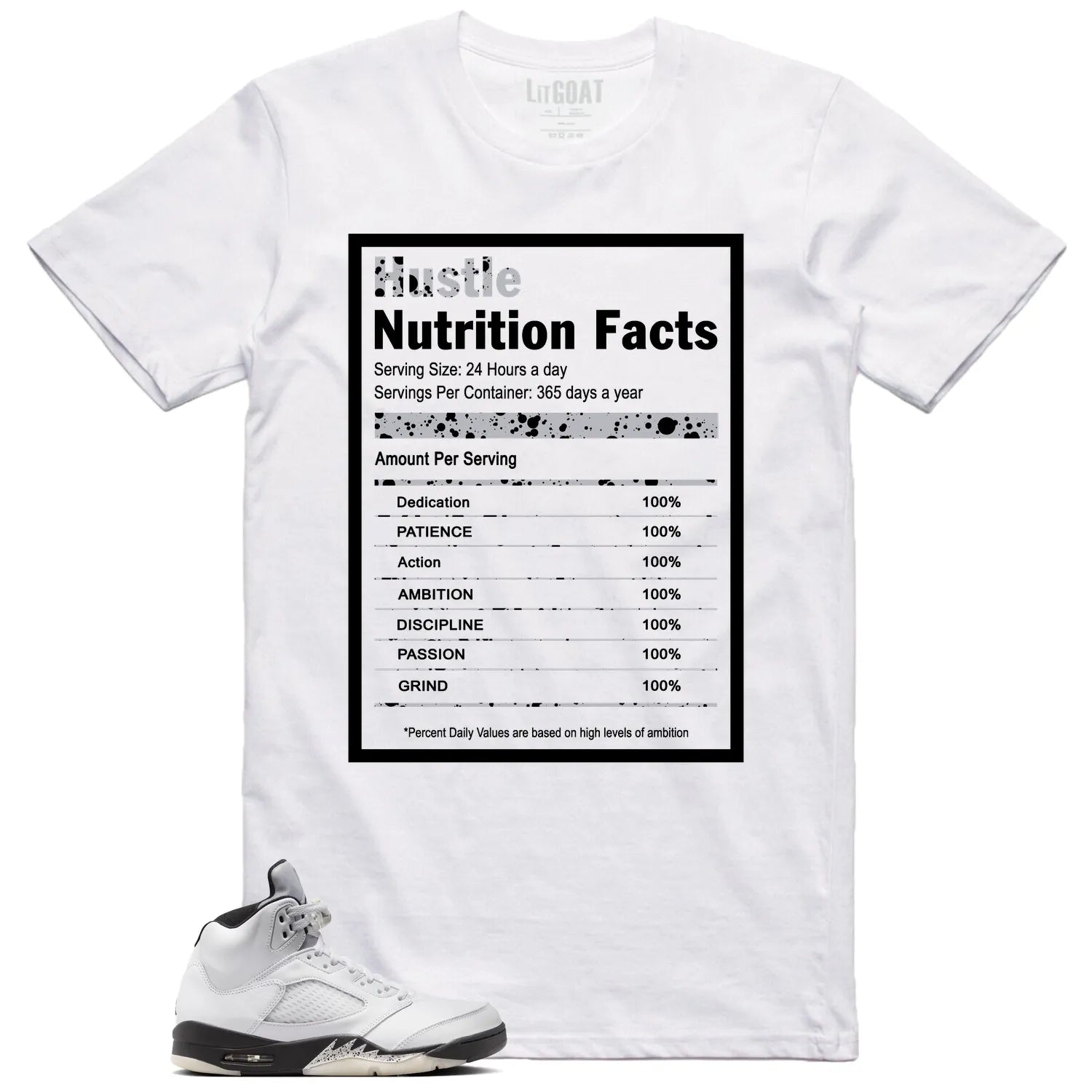 Hustle Facts: Motivational Graphic for Air Jordan 5 Reverse Metallic DD0587-110 T-Shirt, Sneaker Match Tee