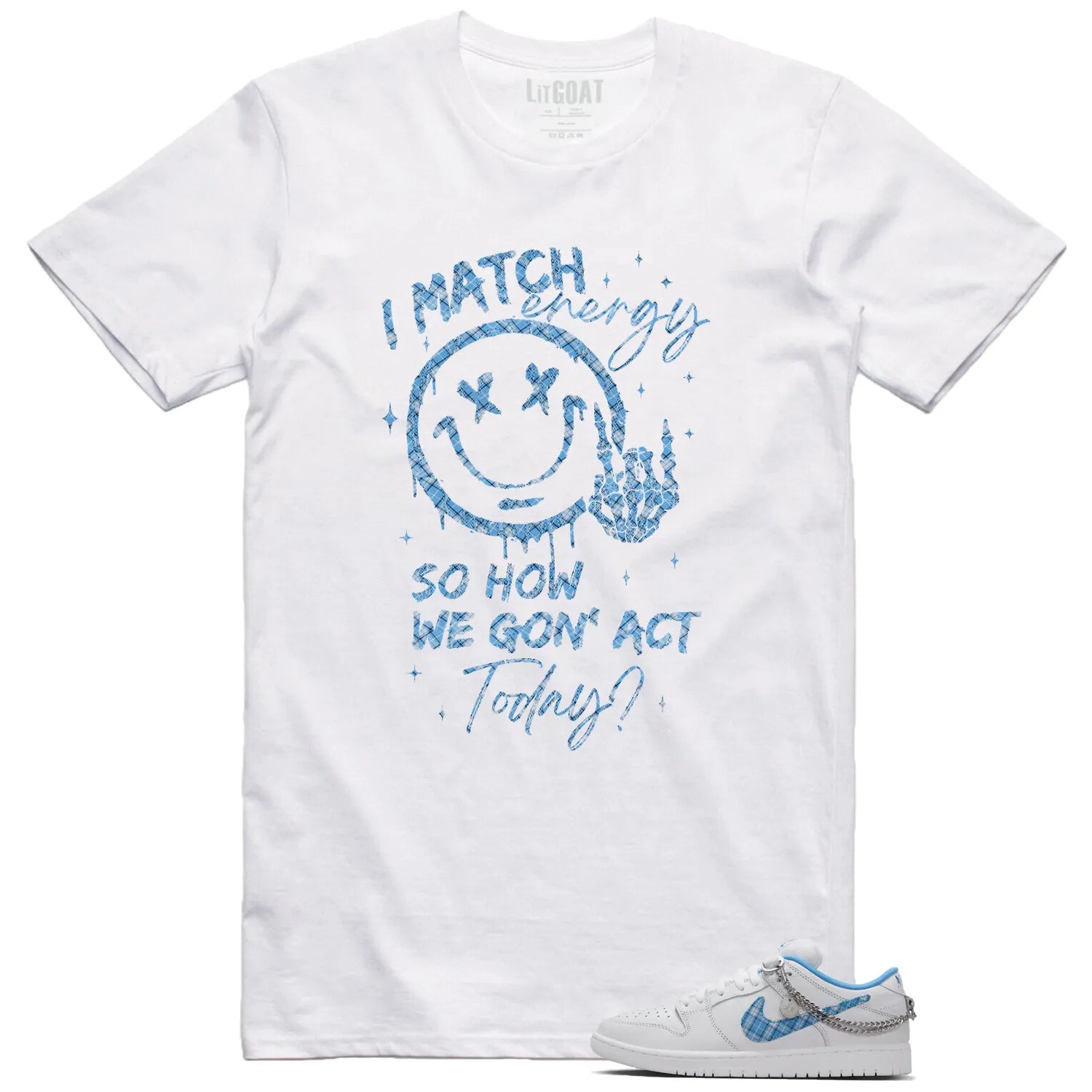 SB Dunk Low Pro x Nicole Hause White University Blue Matching Tee Shirt , Match Energy FZ8802-100 T-Shirt, Sneaker Match Tee