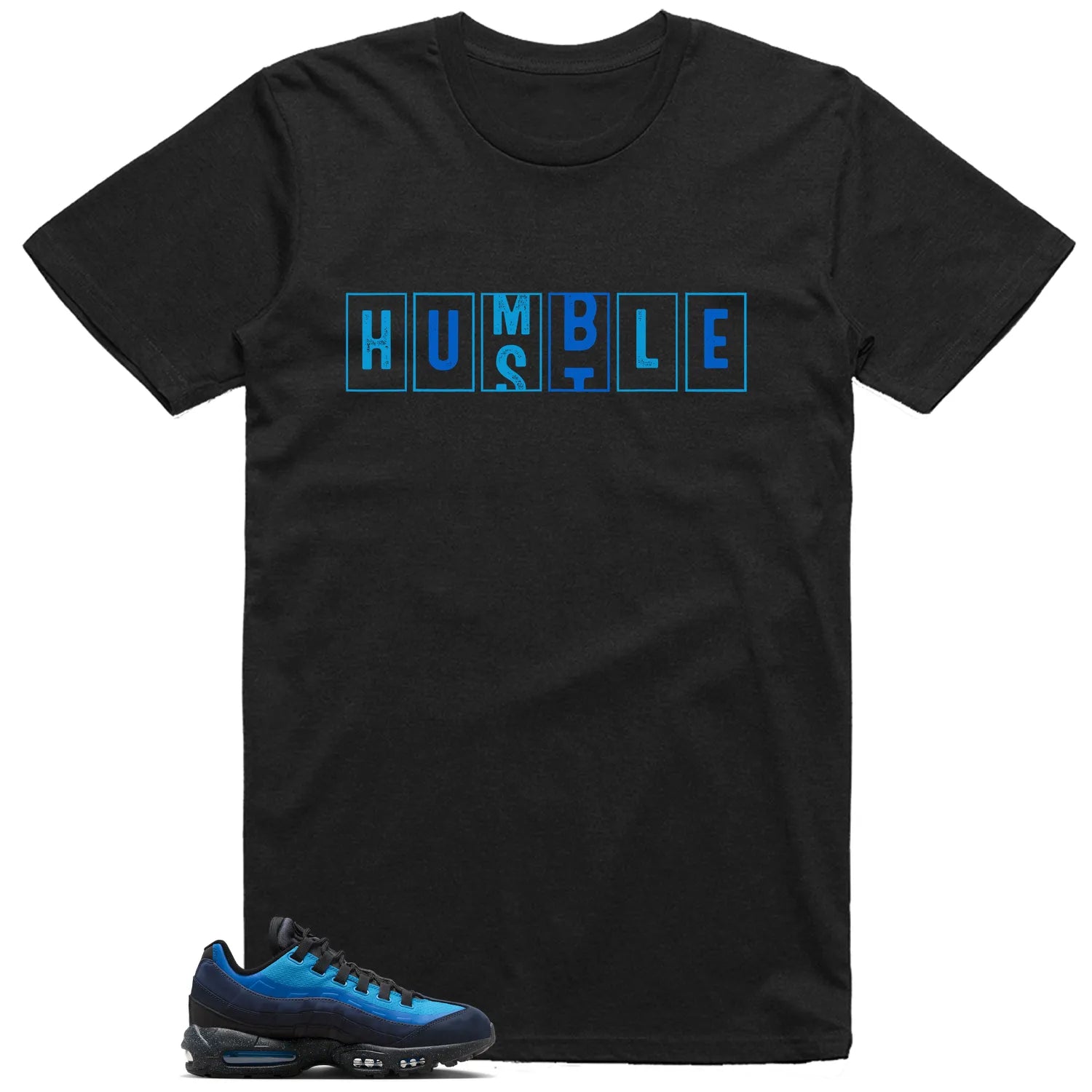 Air Max 95 x Stash Black and Harbor Blue , Hustle Humble T-Shirt HF5515-400 T-Shirt, Sneaker Match Tee
