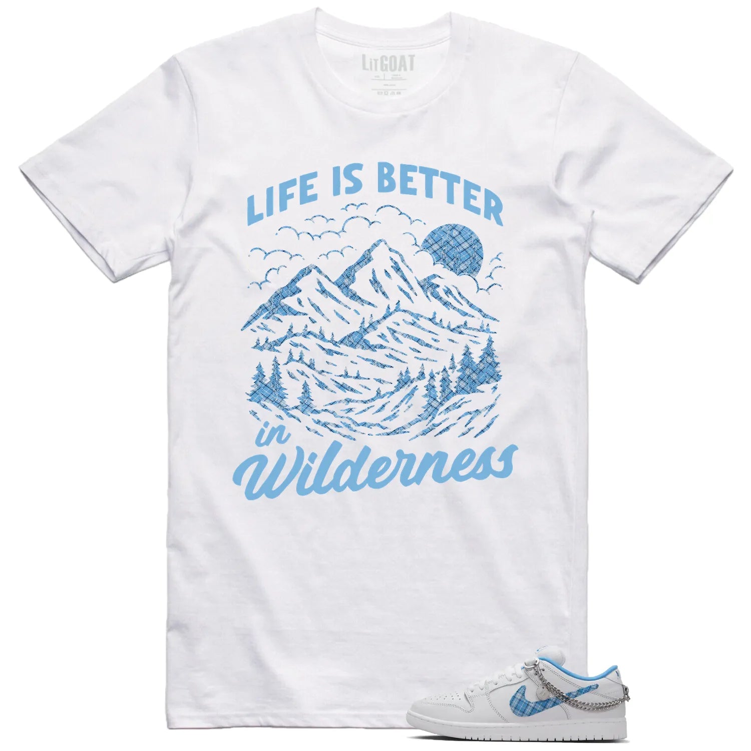 Wilderness Tee , Perfect with SB Dunk Low Pro x Nicole Hause White University Blue FZ8802-100 T-Shirt, Sneaker Match Tee