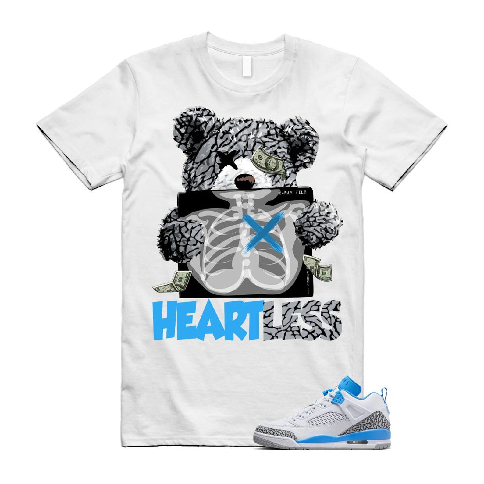 Spizike UNC University Blue White Wolf Grey Anthracite Low T Shirt Match HEART FQ1759-141 T-Shirt, Sneaker Match Tee