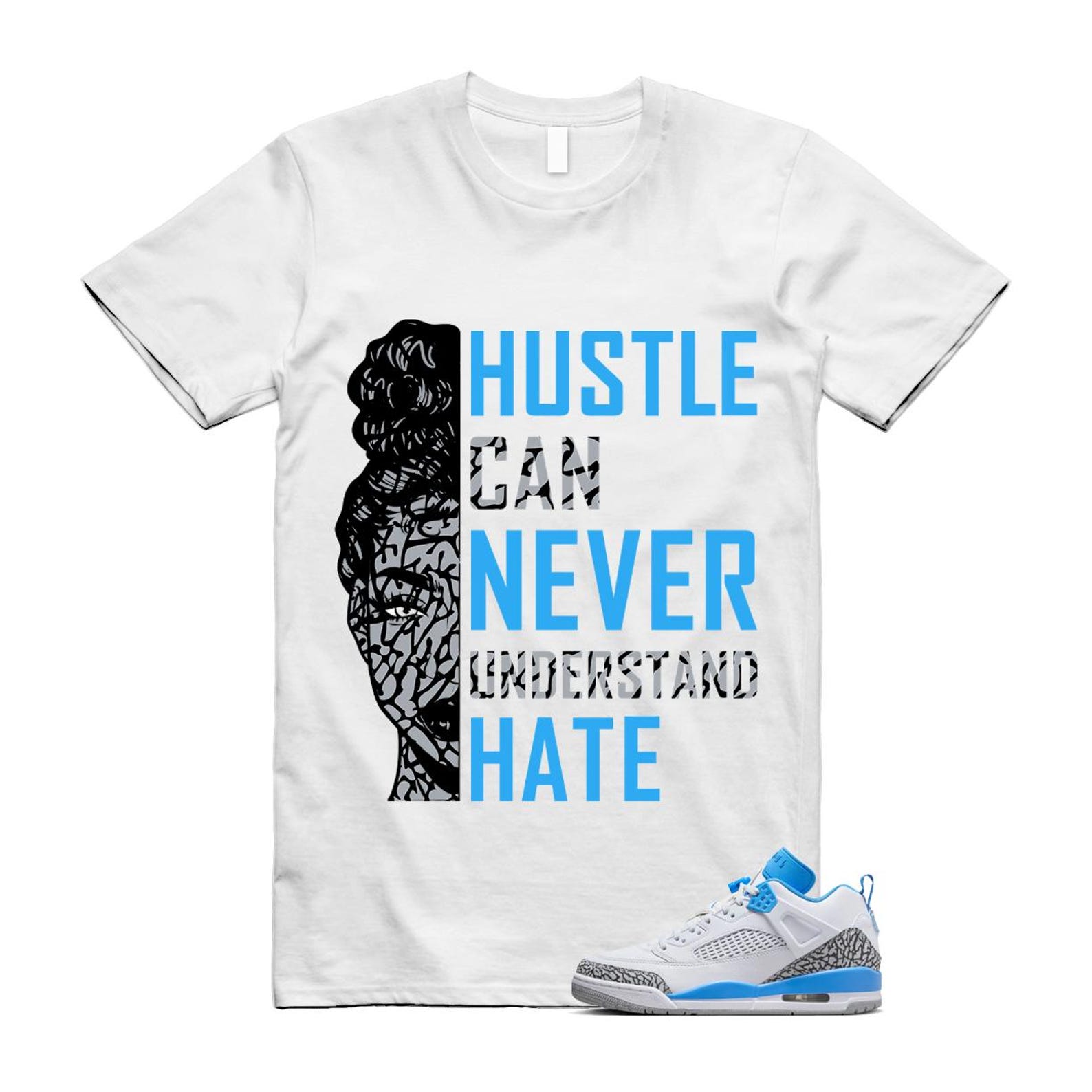 Spizike UNC University Blue White Wolf Grey Anthracite Low T Shirt Match HUSTLE FQ1759-141 T-Shirt, Sneaker Match Tee