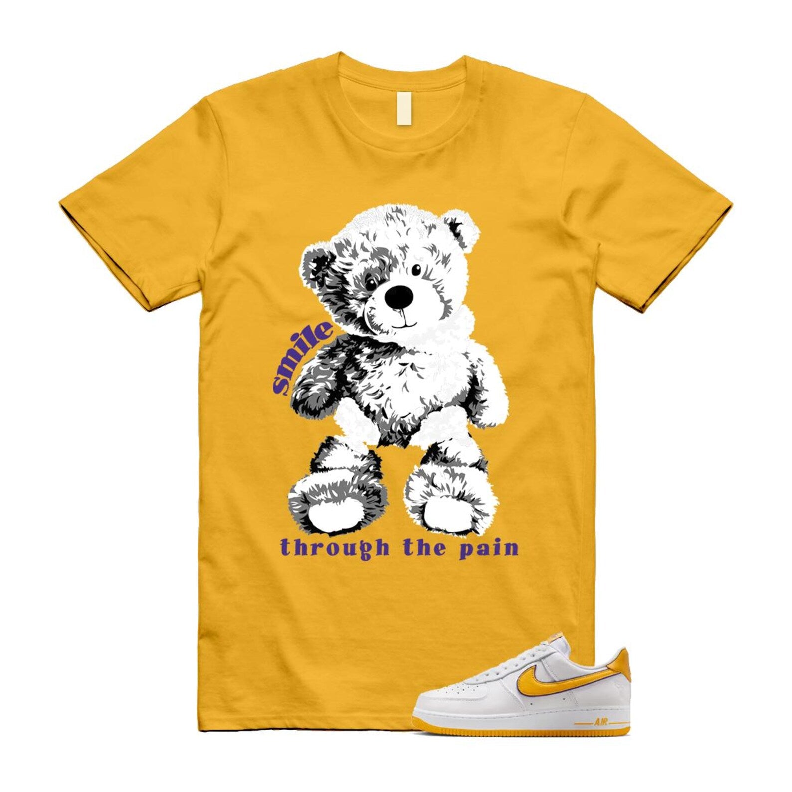 Air Force 1 Lakers Home White Varsity Maize Yellow Gold Purple T Shirt Match SMILE FZ1151-100 T-Shirt, Sneaker Match Tee