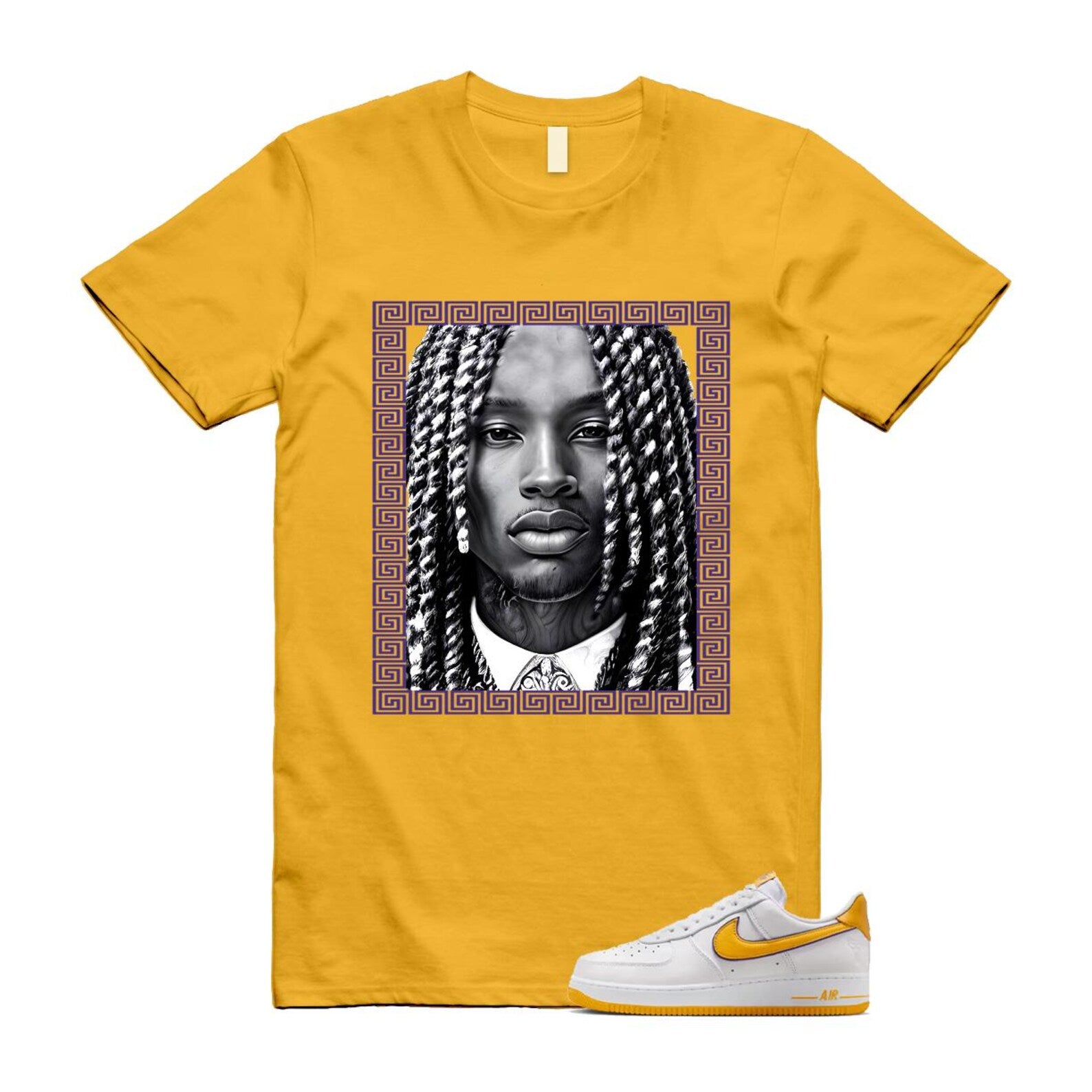 Air Force 1 Lakers Home White Varsity Maize Yellow Gold Purple T Shirt Match VON FZ1151-100 T-Shirt, Sneaker Match Tee