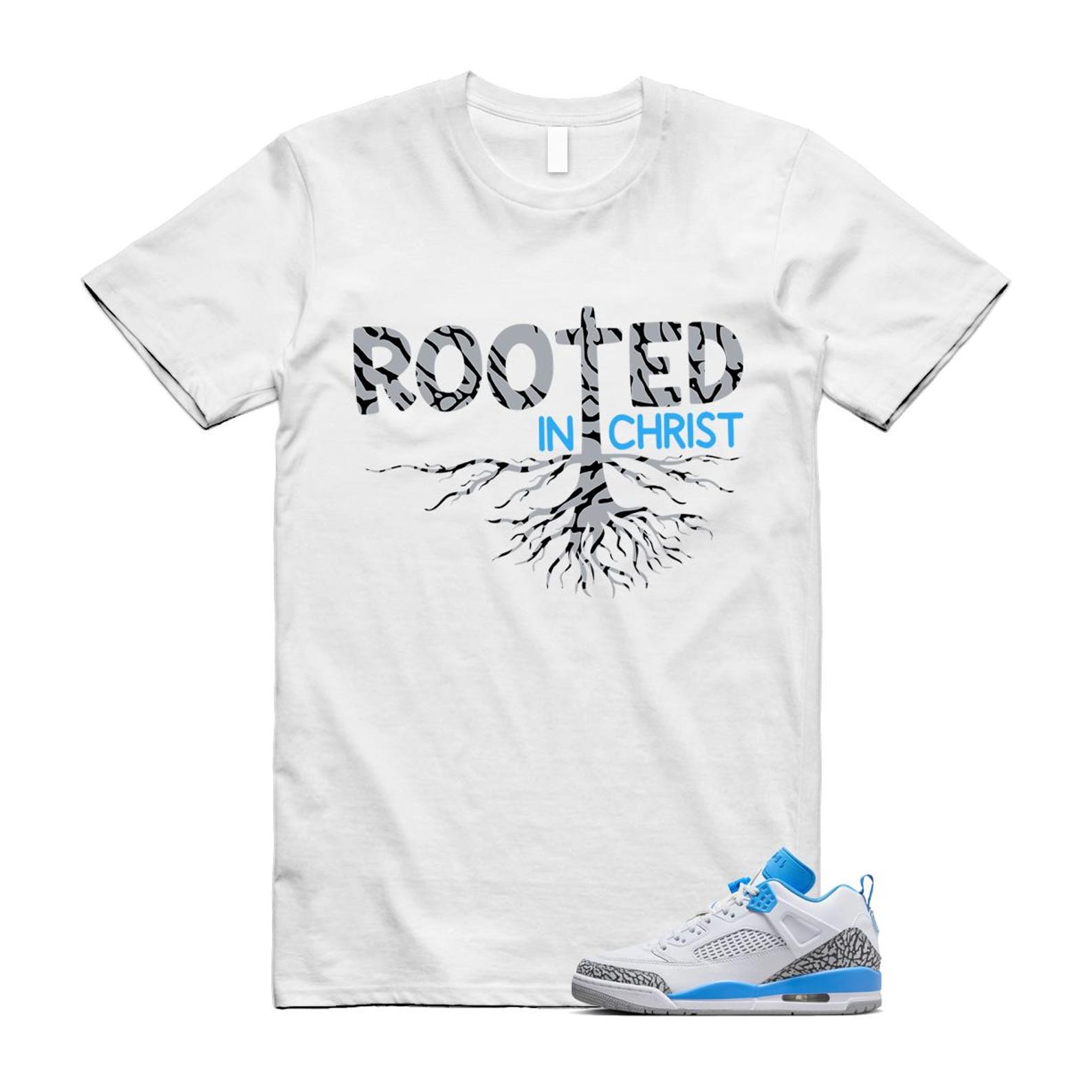 Spizike UNC University Blue White Wolf Grey Anthracite Low T Shirt Match ROOTED FQ1759-141 T-Shirt, Sneaker Match Tee