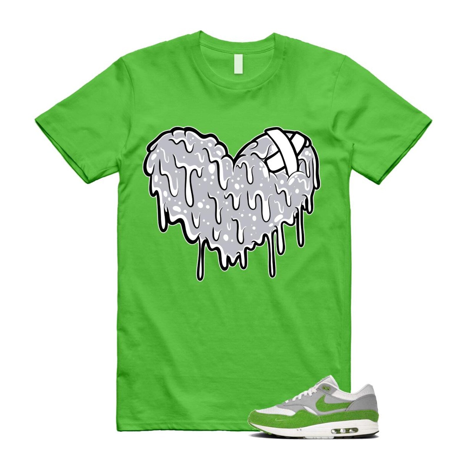 Air Max 1 Chlorophyll Green Patta 20th Anniversary Matte Silver Grey White T Shirt Match DRHRT HF1012-300 T-Shirt, Sneaker Match Tee