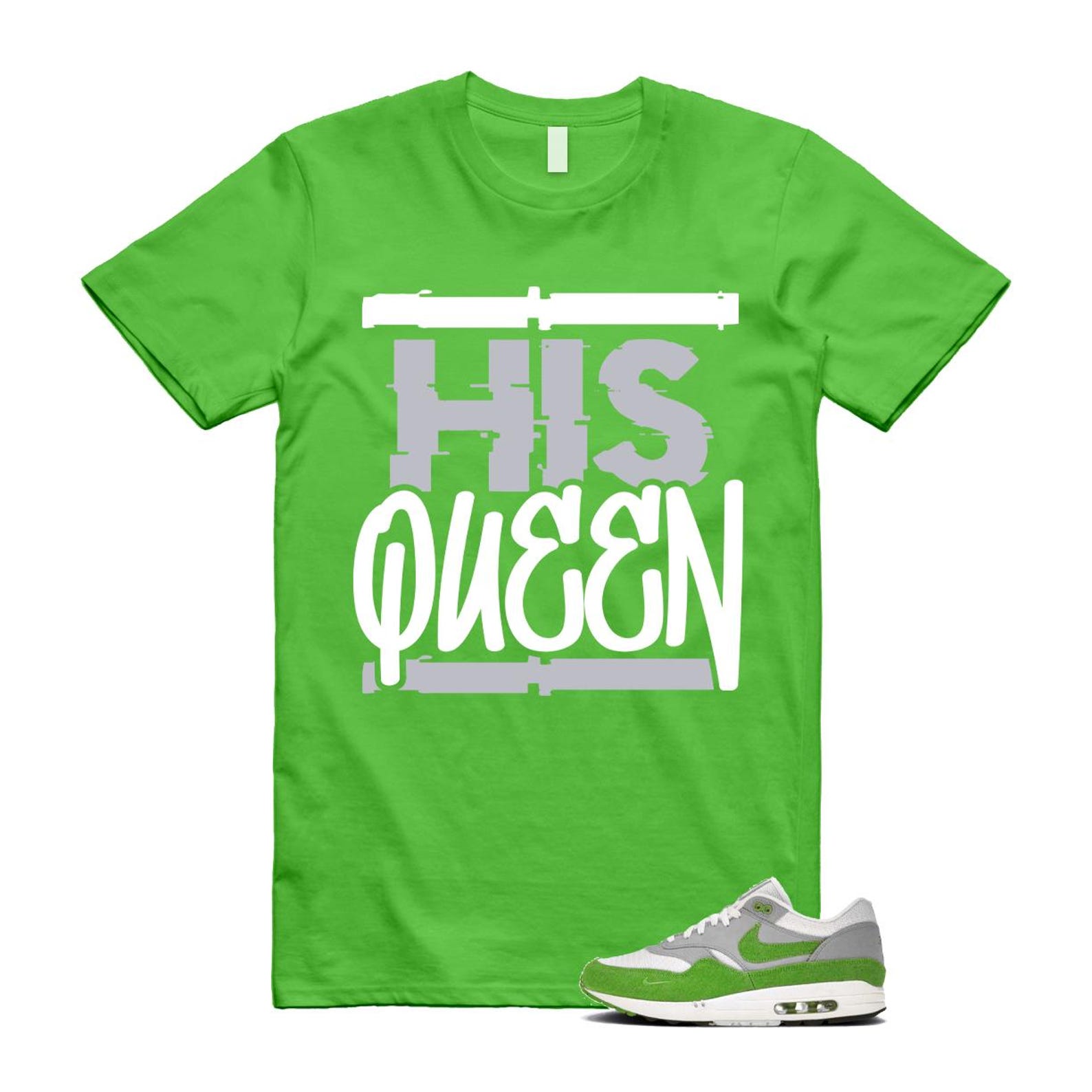 Air Max 1 Chlorophyll Green Patta 20th Anniversary Matte Silver Grey White T Shirt Match HQ HF1012-300 T-Shirt, Sneaker Match Tee