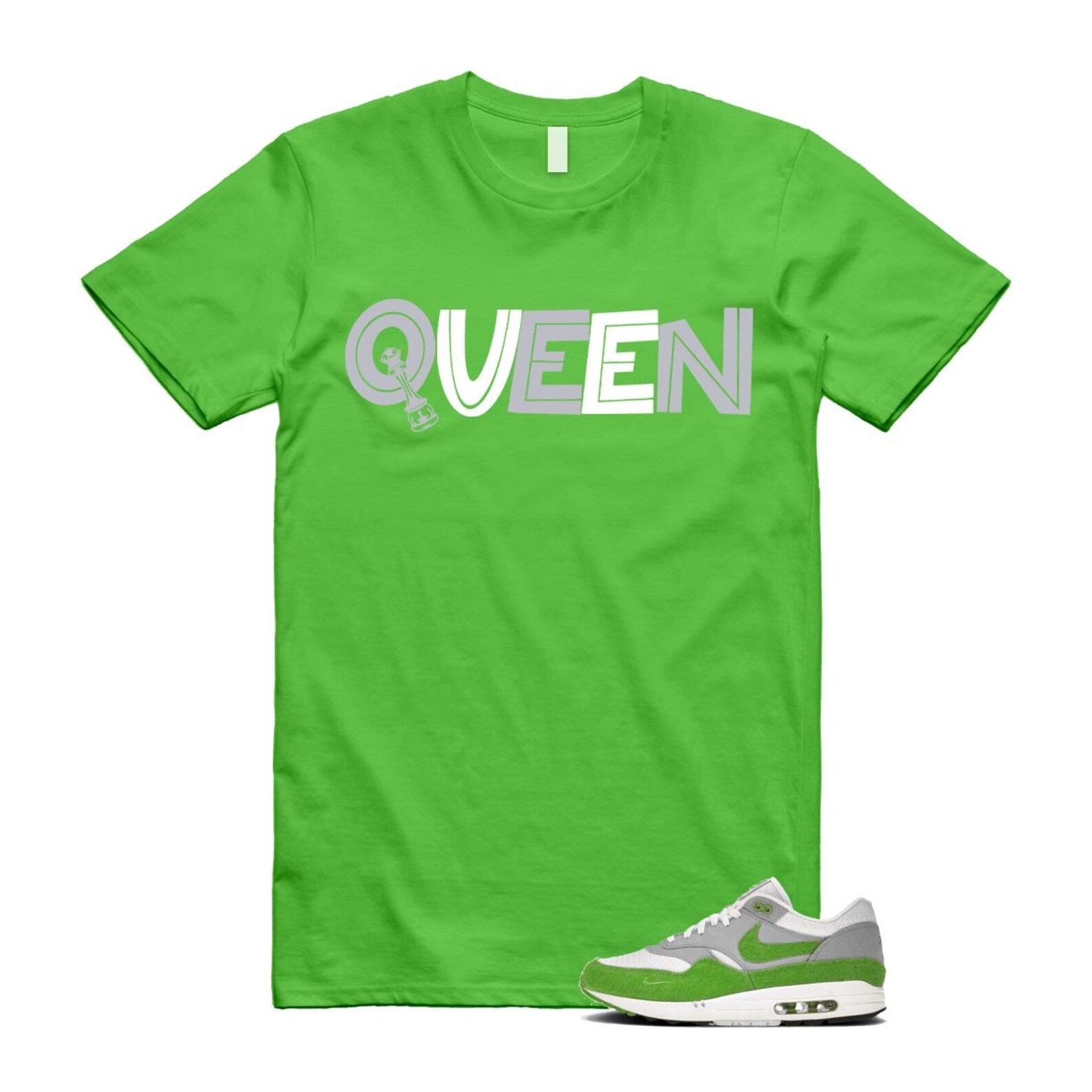Air Max 1 Chlorophyll Green Patta 20th Anniversary Matte Silver Grey White T Shirt Match QUEEN HF1012-300 T-Shirt, Sneaker Match Tee