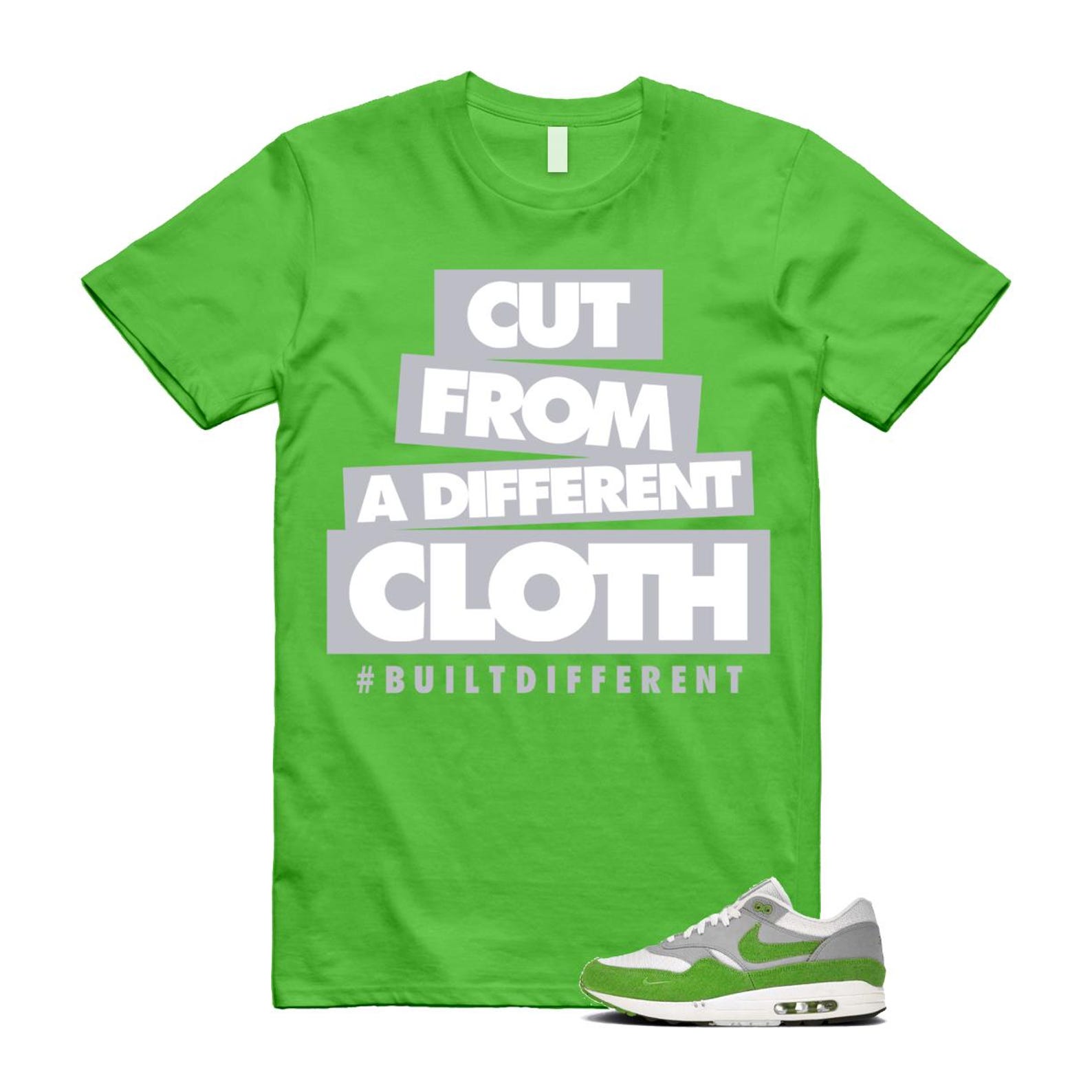 Air Max 1 Chlorophyll Green Patta 20th Anniversary Matte Silver Grey White T Shirt Match CLOTH HF1012-300 T-Shirt, Sneaker Match Tee