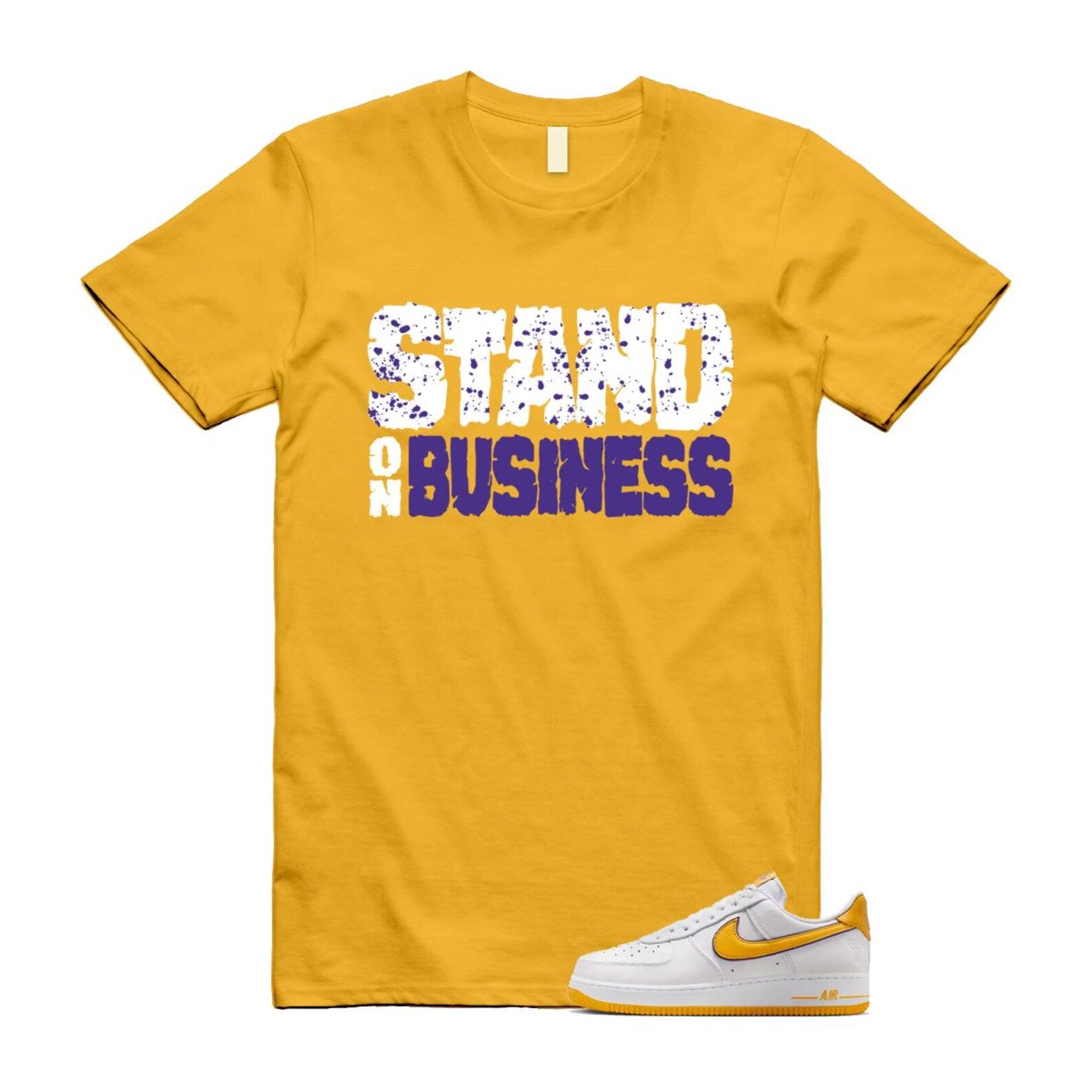 Air Force 1 Lakers Home White Varsity Maize Yellow Gold Purple T Shirt Match Stand On Business FZ1151-100 T-Shirt, Sneaker Match Tee