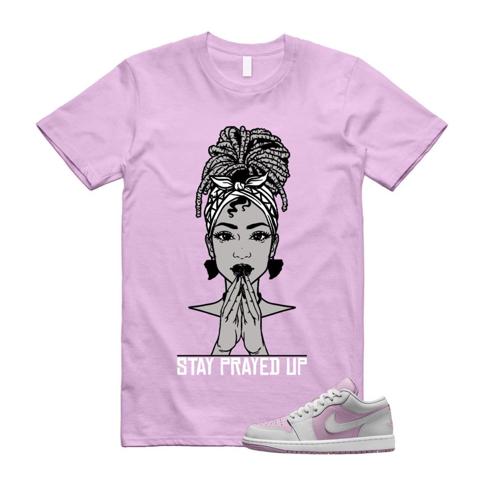 Jordan 1 Low Orchid Neutral Grey T Shirt Match PRAY DC0774-510 T-Shirt, Sneaker Match Tee
