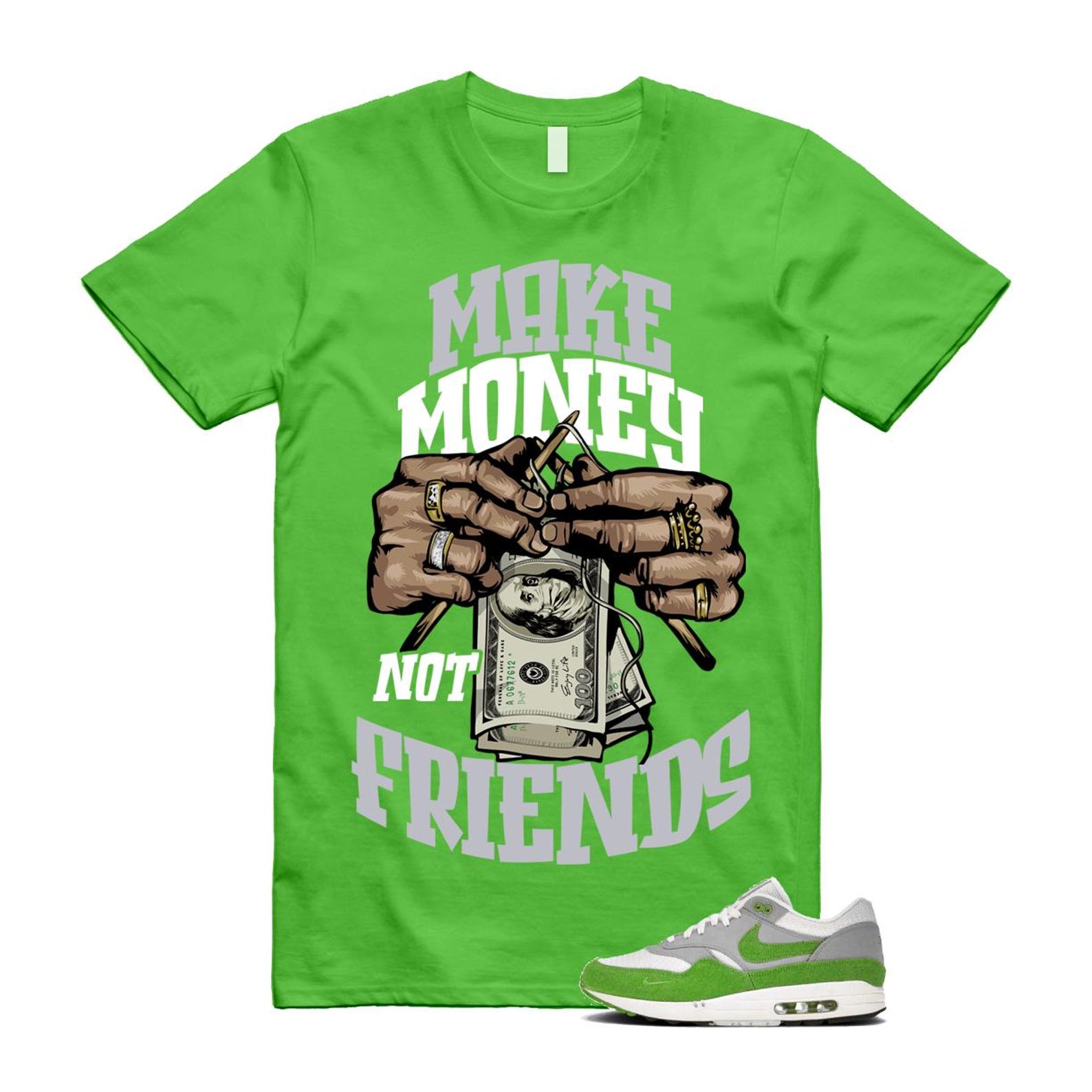 Air Max 1 Chlorophyll Green Patta 20th Anniversary Matte Silver Grey White T Shirt Match MM HF1012-300 T-Shirt, Sneaker Match Tee