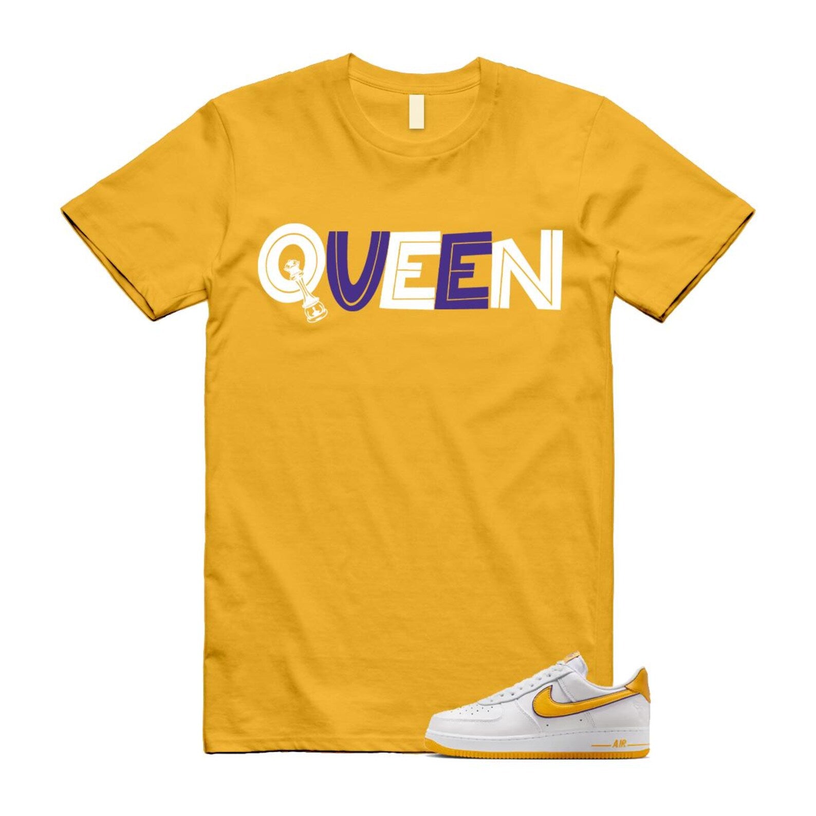 Air Force 1 Lakers Home White Varsity Maize Yellow Gold Purple T Shirt Match QUEEN FZ1151-100 T-Shirt, Sneaker Match Tee