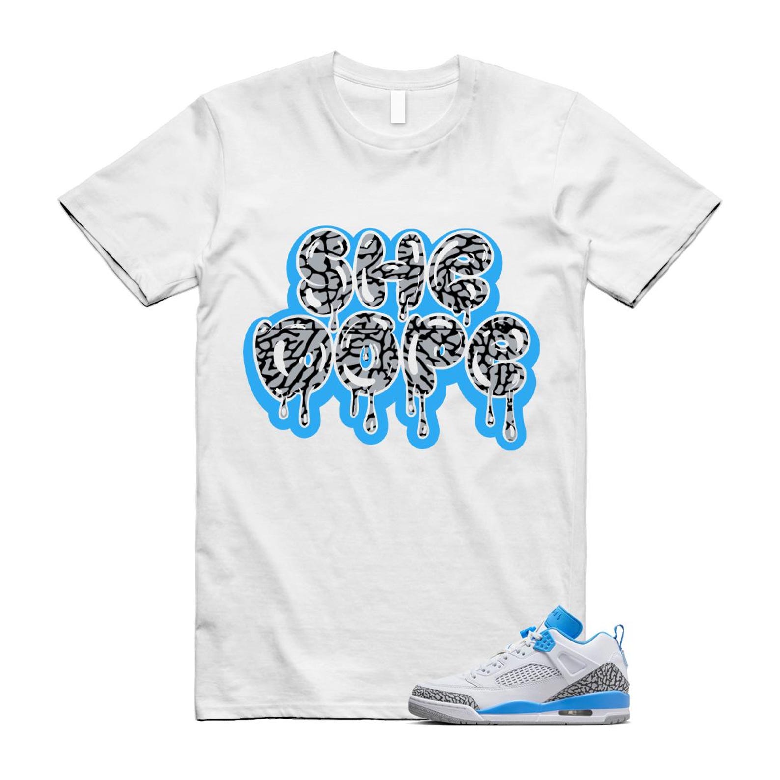 Spizike UNC University Blue White Wolf Grey Anthracite Low T Shirt Match SHE DOPE FQ1759-141 T-Shirt, Sneaker Match Tee