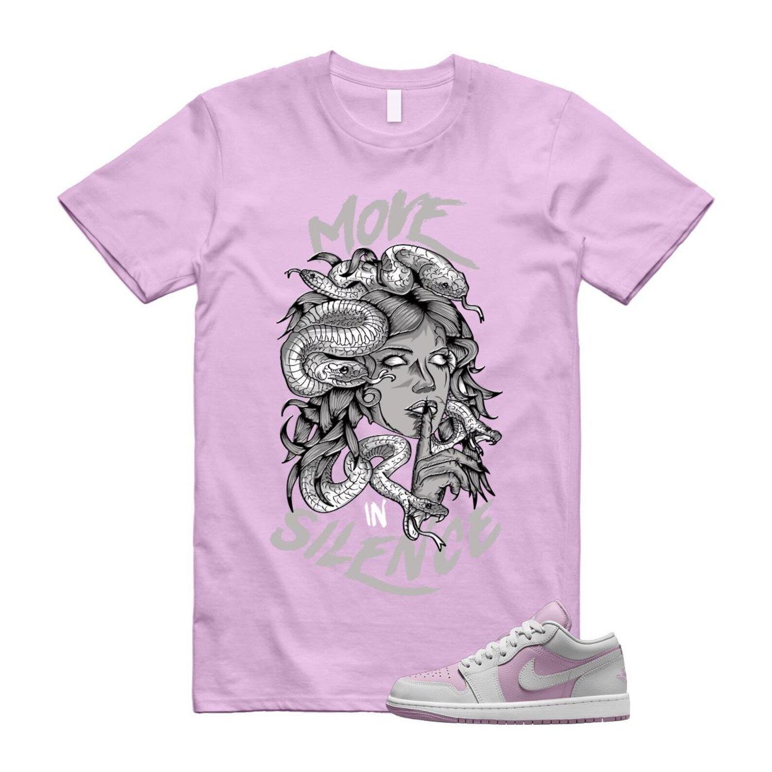 Jordan 1 Low Orchid Neutral Grey T Shirt Match MIS DC0774-510 T-Shirt, Sneaker Match Tee