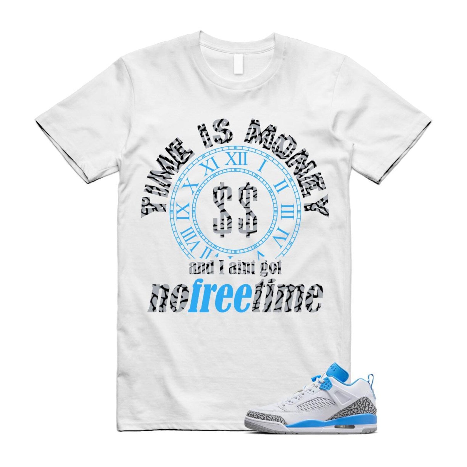 Spizike UNC University Blue White Wolf Grey Anthracite Low T Shirt Match FREE TIME FQ1759-141 T-Shirt, Sneaker Match Tee
