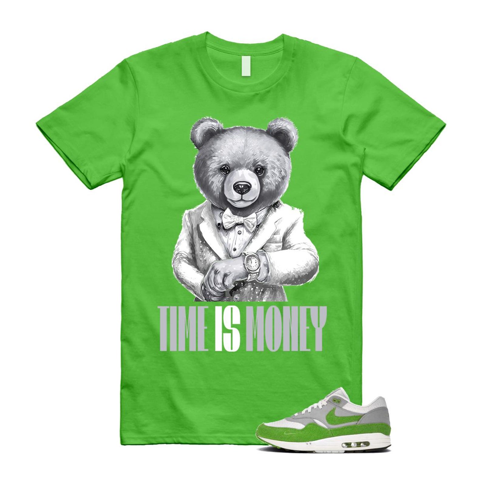 Air Max 1 Chlorophyll Green Patta 20th Anniversary Matte Silver Grey White T Shirt Match TIM HF1012-300 T-Shirt, Sneaker Match Tee