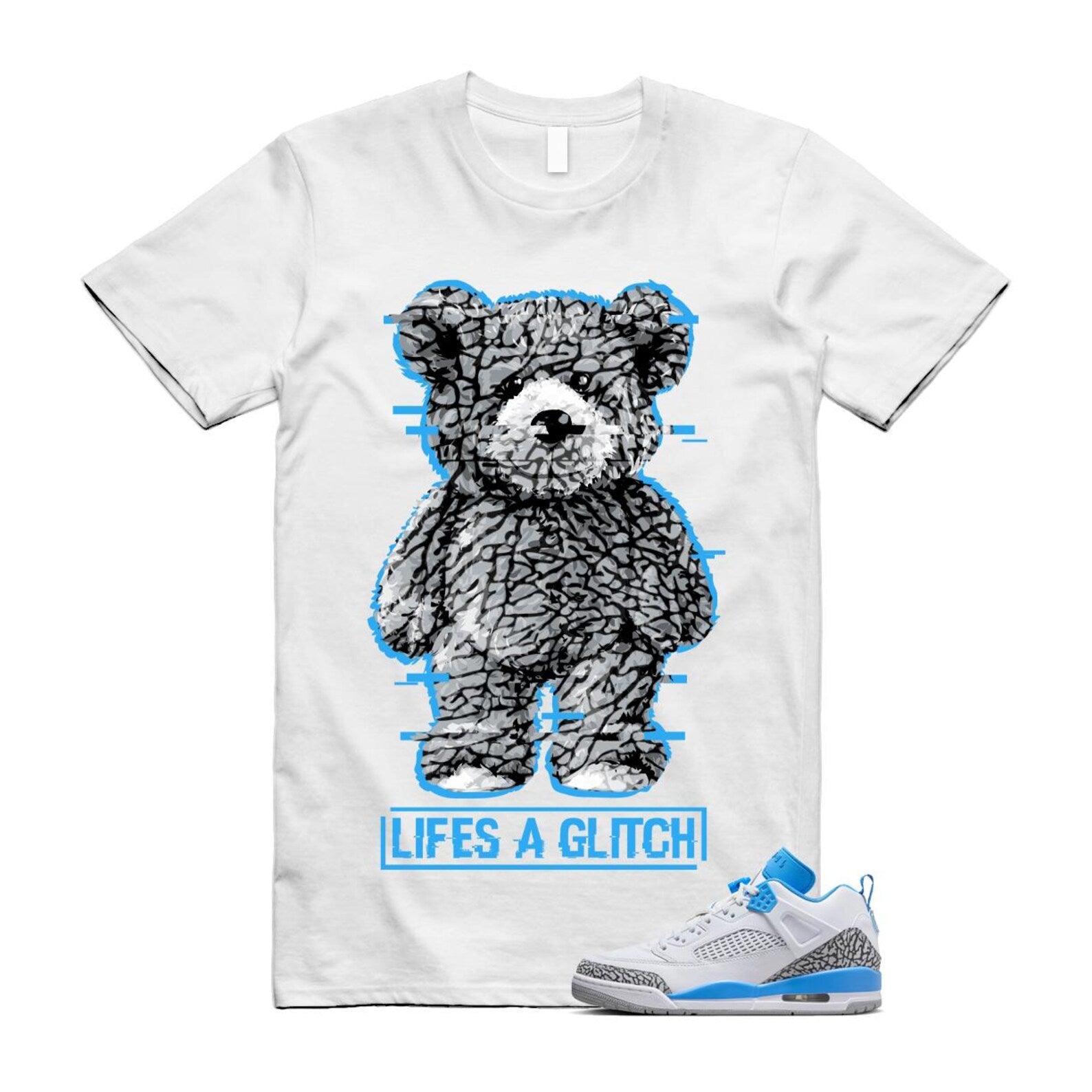 Spizike UNC University Blue White Wolf Grey Anthracite Low T Shirt Match GLITCH FQ1759-141 T-Shirt, Sneaker Match Tee