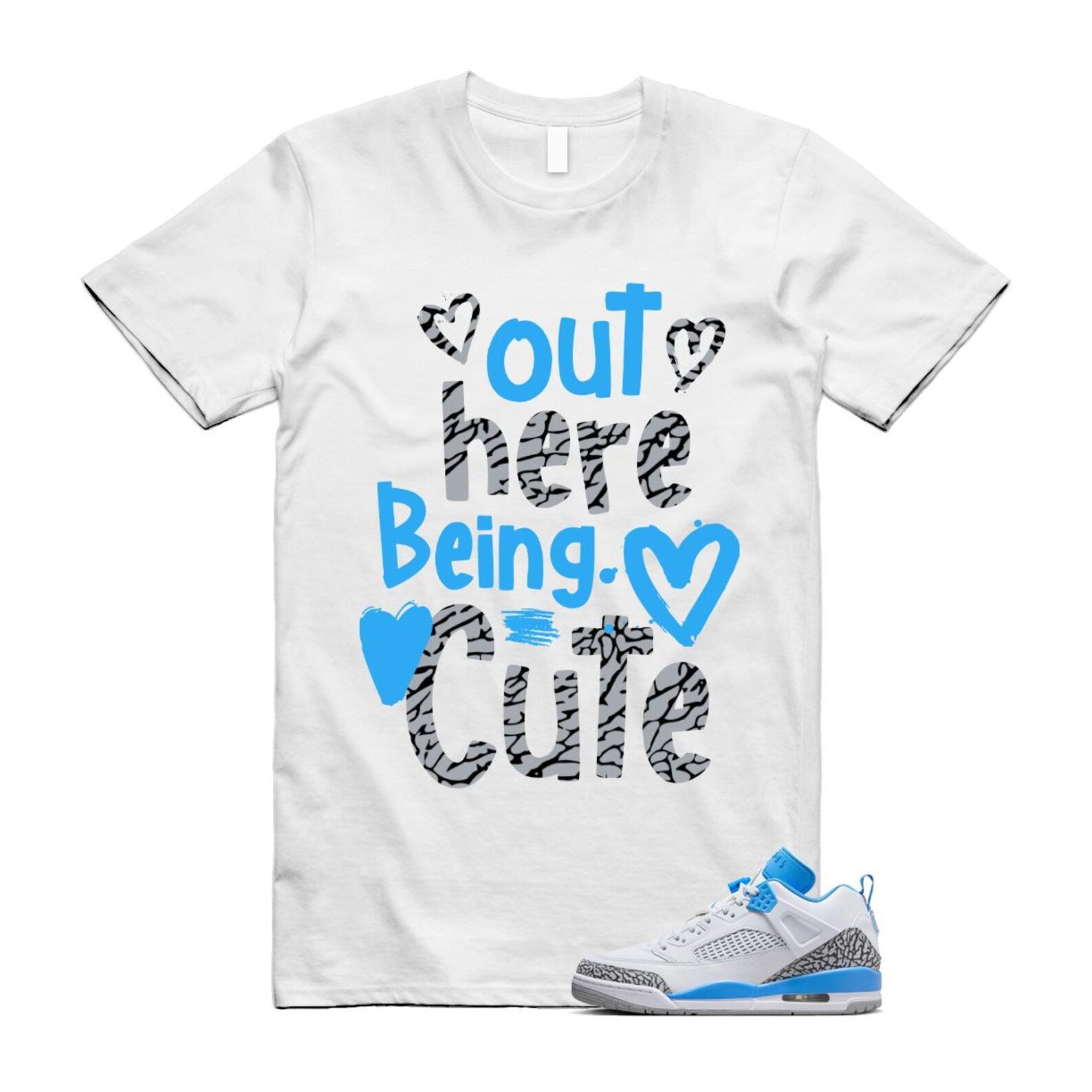 Spizike UNC University Blue White Wolf Grey Anthracite Low T Shirt Match Out Here Being Cute FQ1759-141 T-Shirt, Sneaker Match Tee